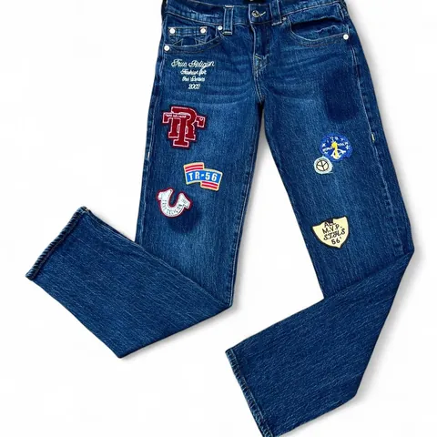 True Religion Ricki Embroidered Patches Straight Jeans