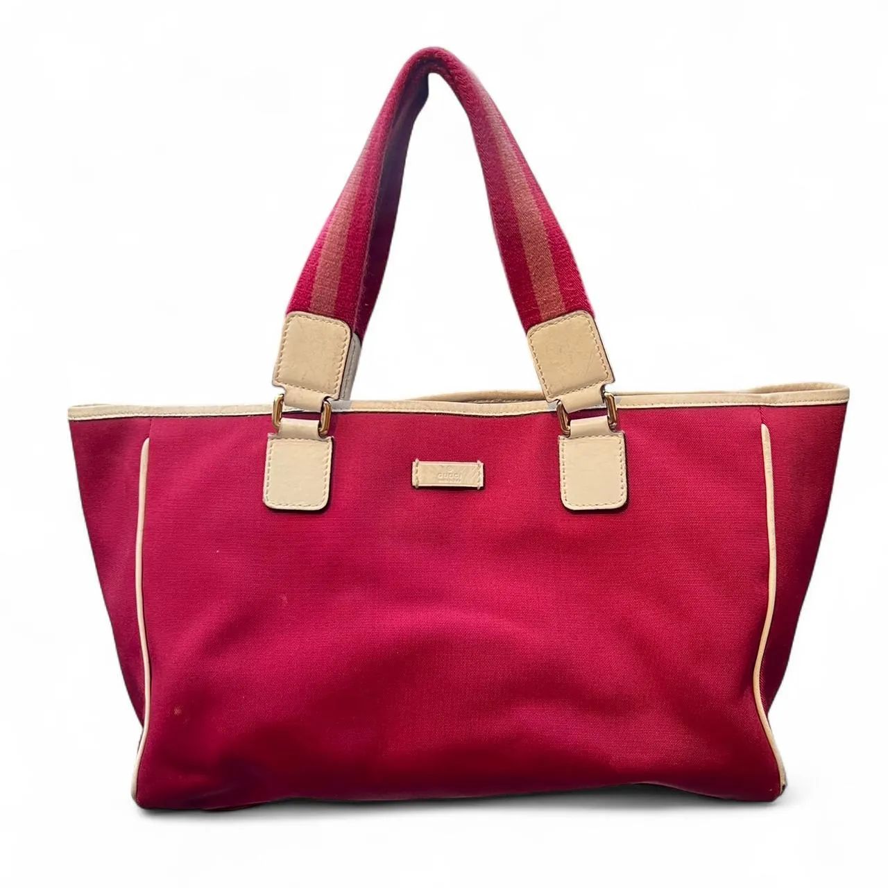 Rare Gucci Red Web Pink Nylon Canvas Tote Bag, photo 1 of 8