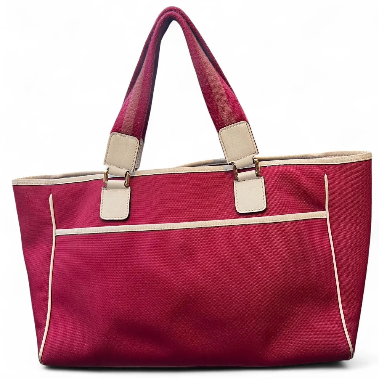 Rare Gucci Red Web Pink Nylon Canvas Tote Bag, photo 3 of 8