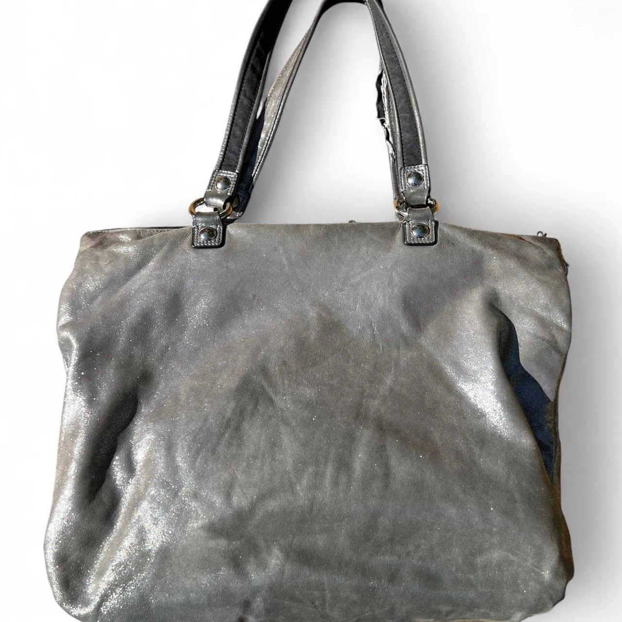 Vintage Coach Poppy Silver Metallic Leather Pleated Shoulder Tote Bag, photo 3 of 5