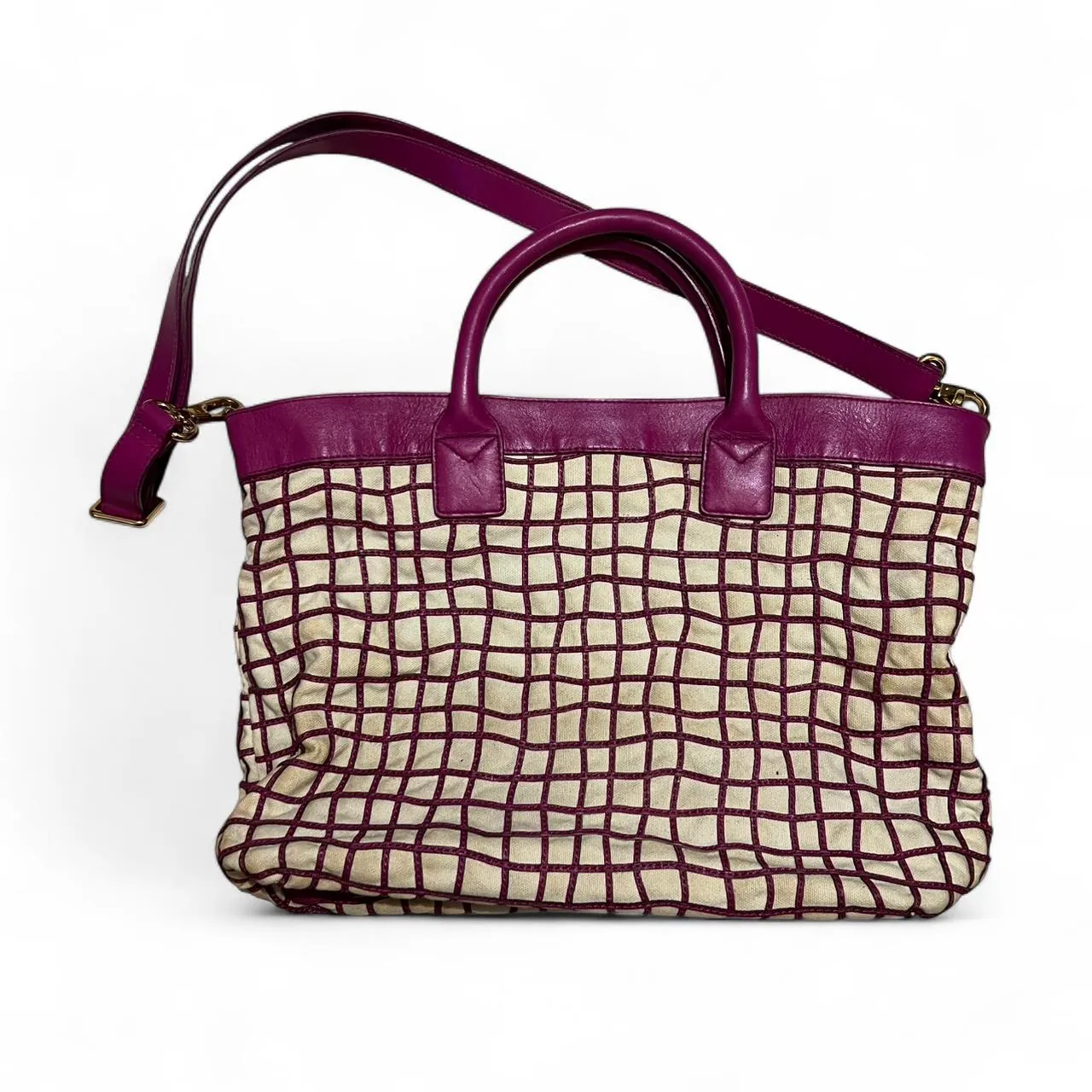 Christopher Kon Leather Grid Detailed Canvas Tote Bag, photo 1 of 5
