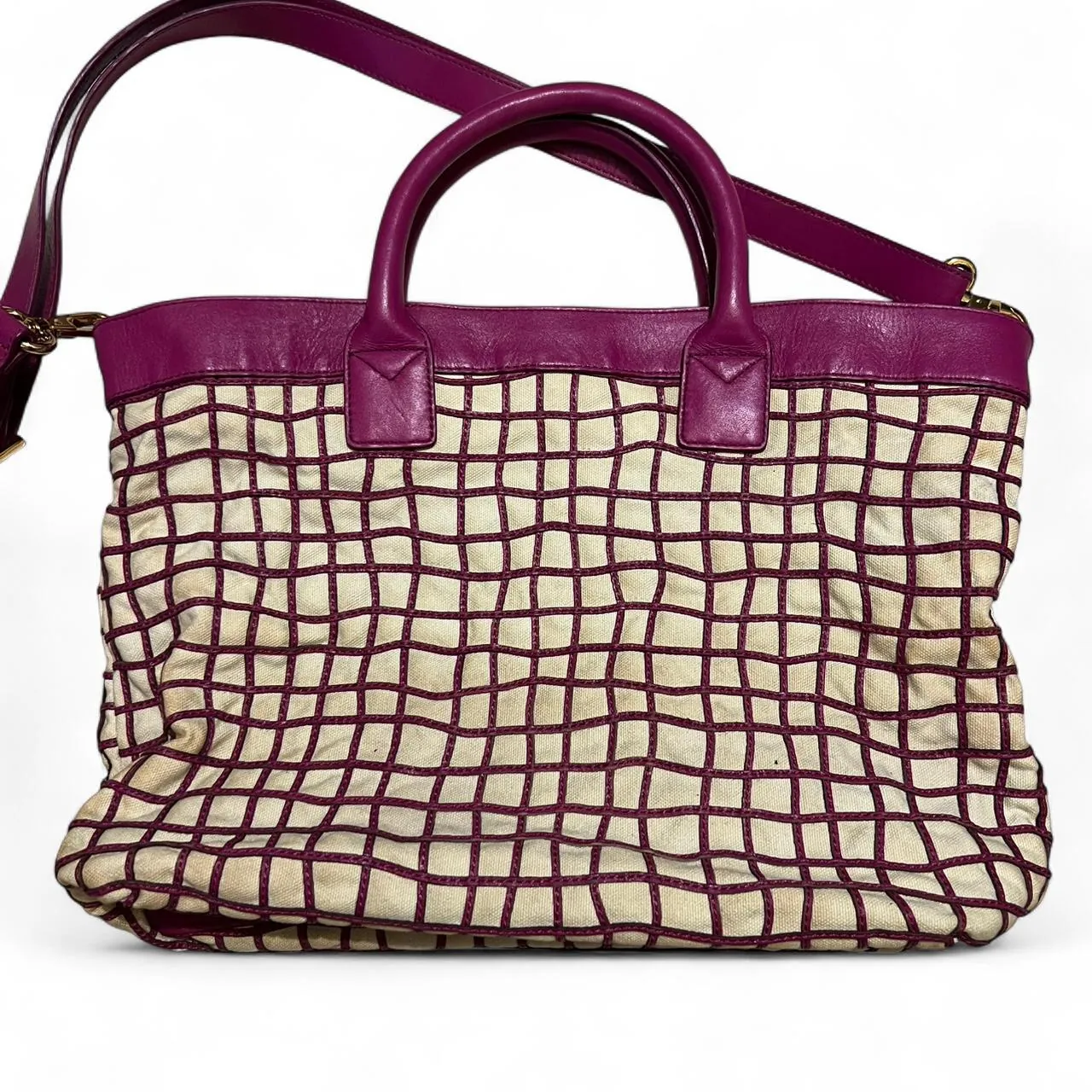 Christopher Kon Leather Grid Detailed Canvas Tote Bag, photo 2 of 5