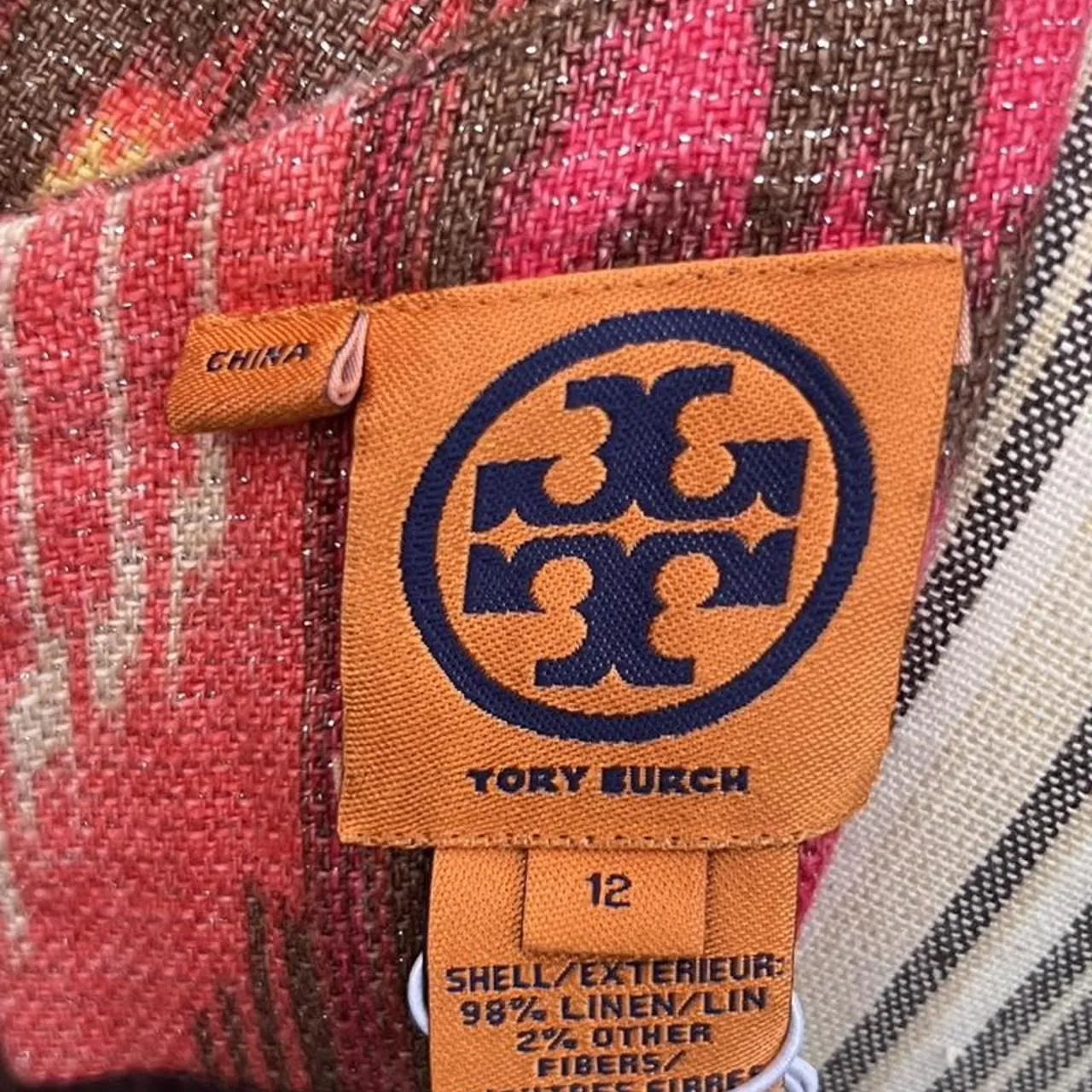 Tory Burch Geometric Multicolor Shealth Shimmer Linen Dress, photo 6 of 6