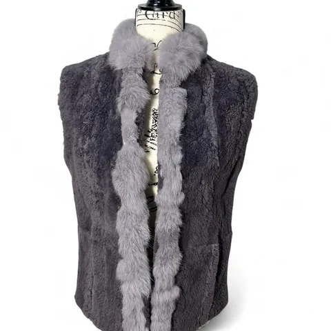 Rare Vintage Rabbit Fur and Wool Grey Vest