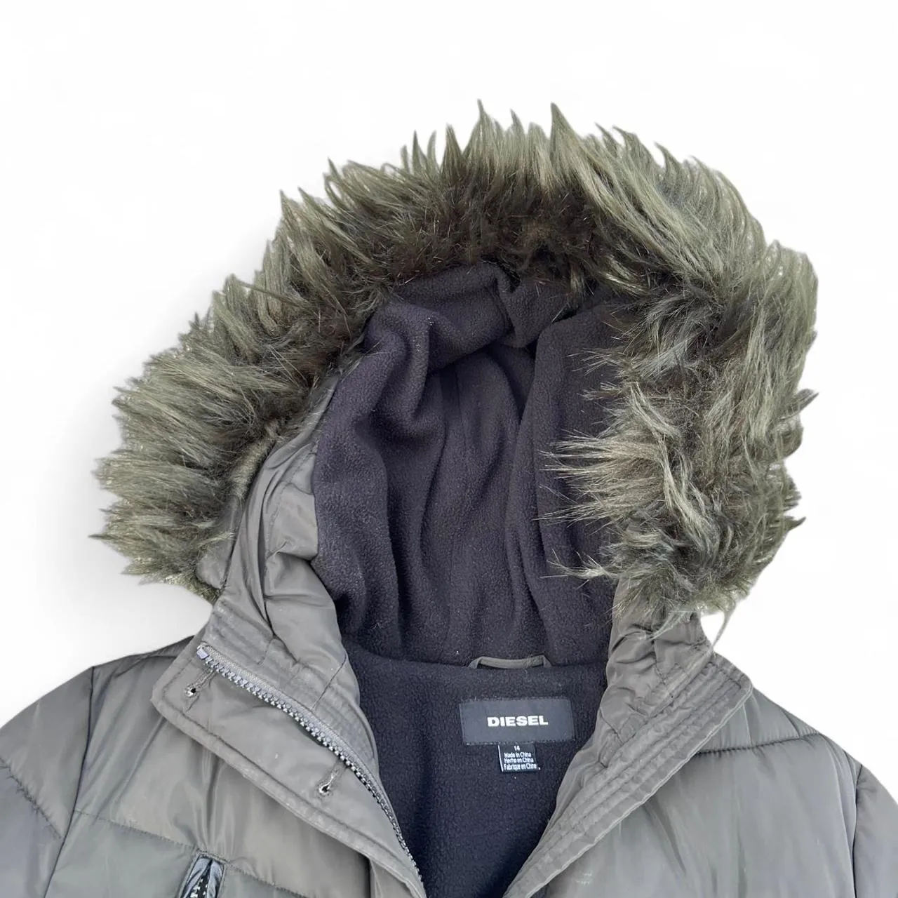 Diesel Classic Green Puffer Jacket with Faux Fur, photo 2 of 7