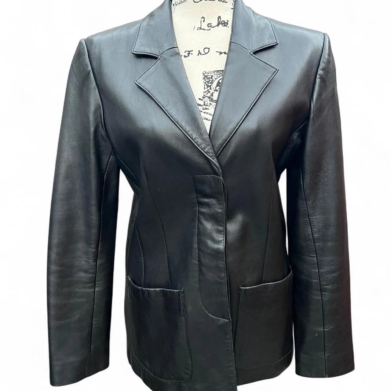Vintage Margaret Godfrey Black Leather Blazer Jacket, photo 1 of 5