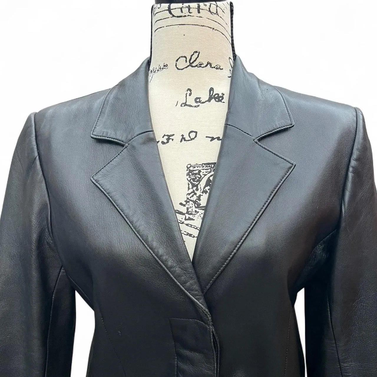 Vintage Margaret Godfrey Black Leather Blazer Jacket, photo 2 of 5