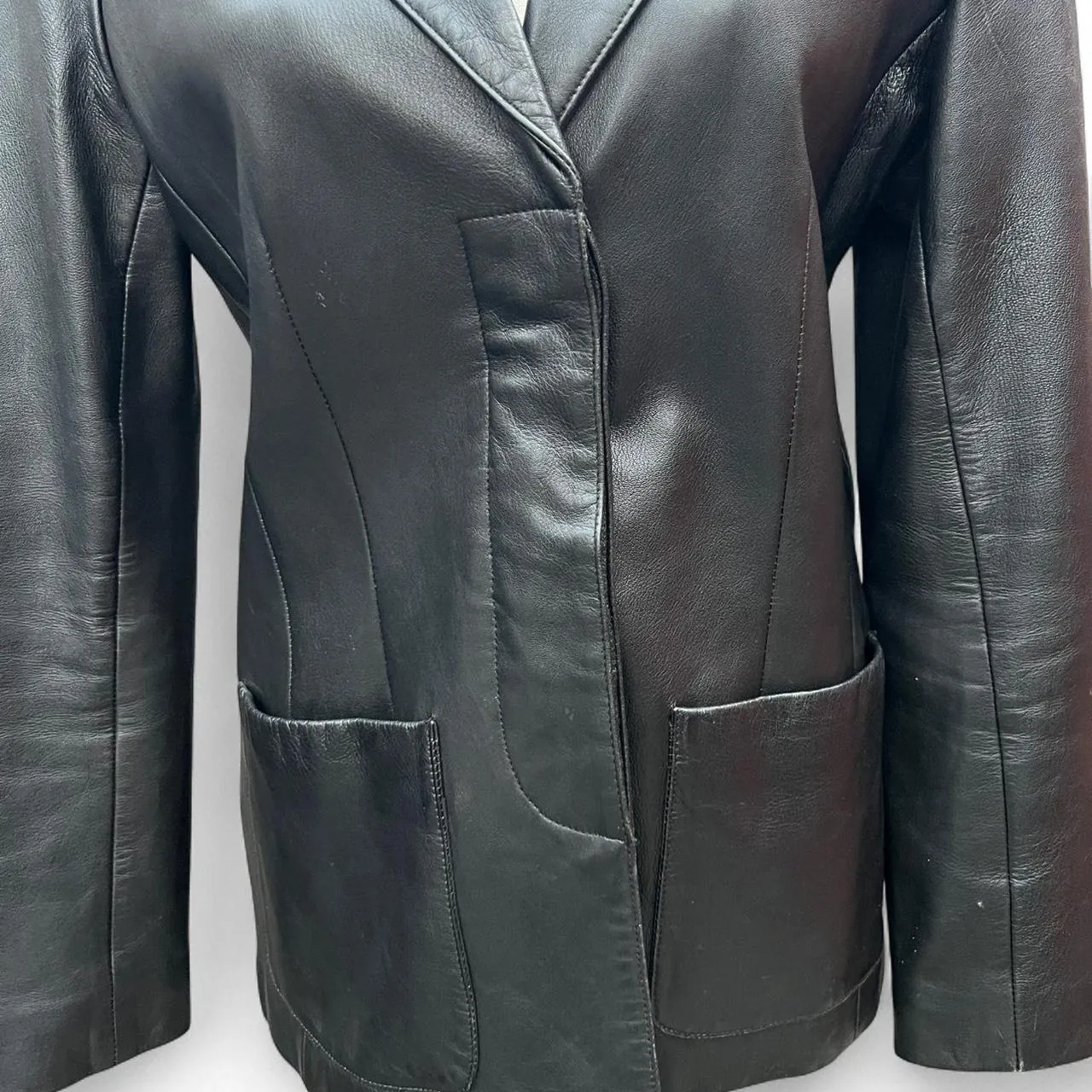Vintage Margaret Godfrey Black Leather Blazer Jacket, photo 3 of 5