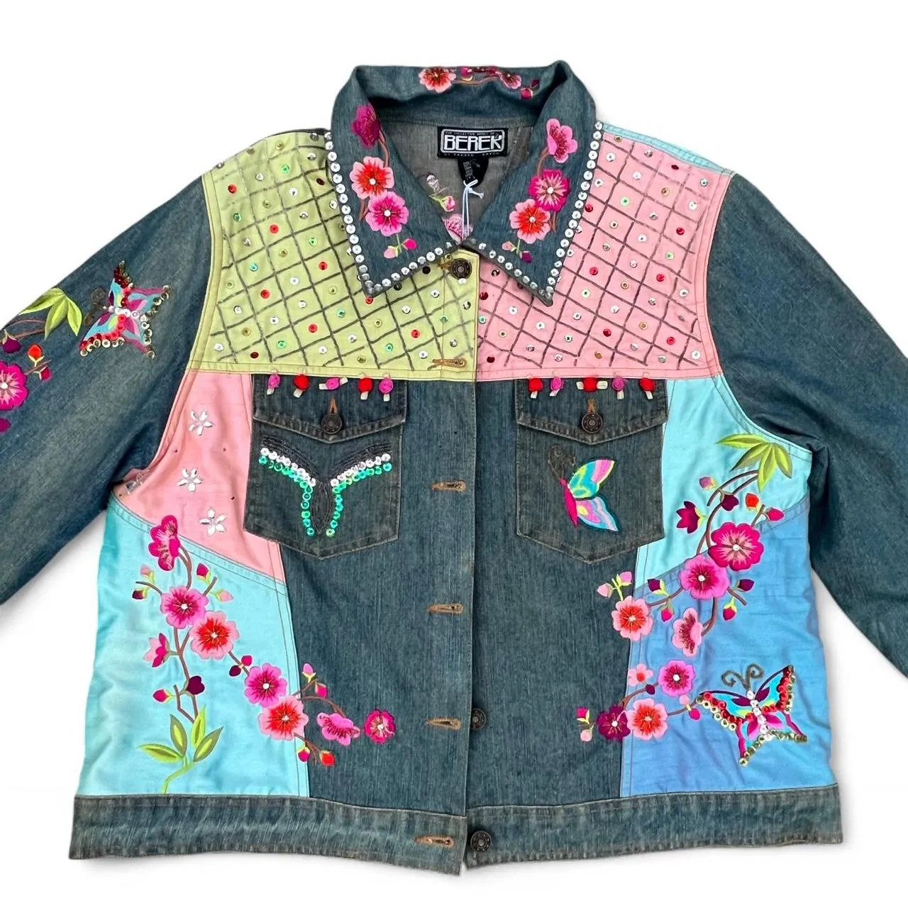 Vintage Berek Takako Sakon Embellished Butterfly Jean Jacket, photo 1 of 6