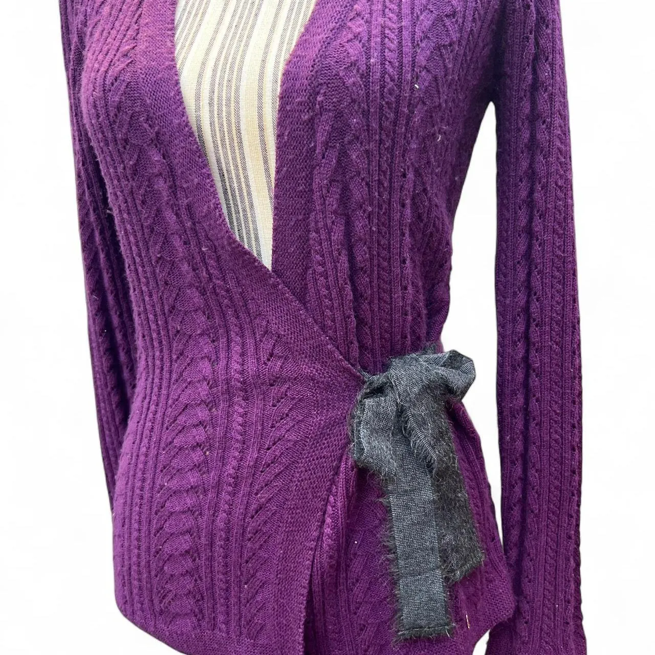 Vintage Caroline Herrera Purple Knit Sweater with Bow, photo 2 of 4