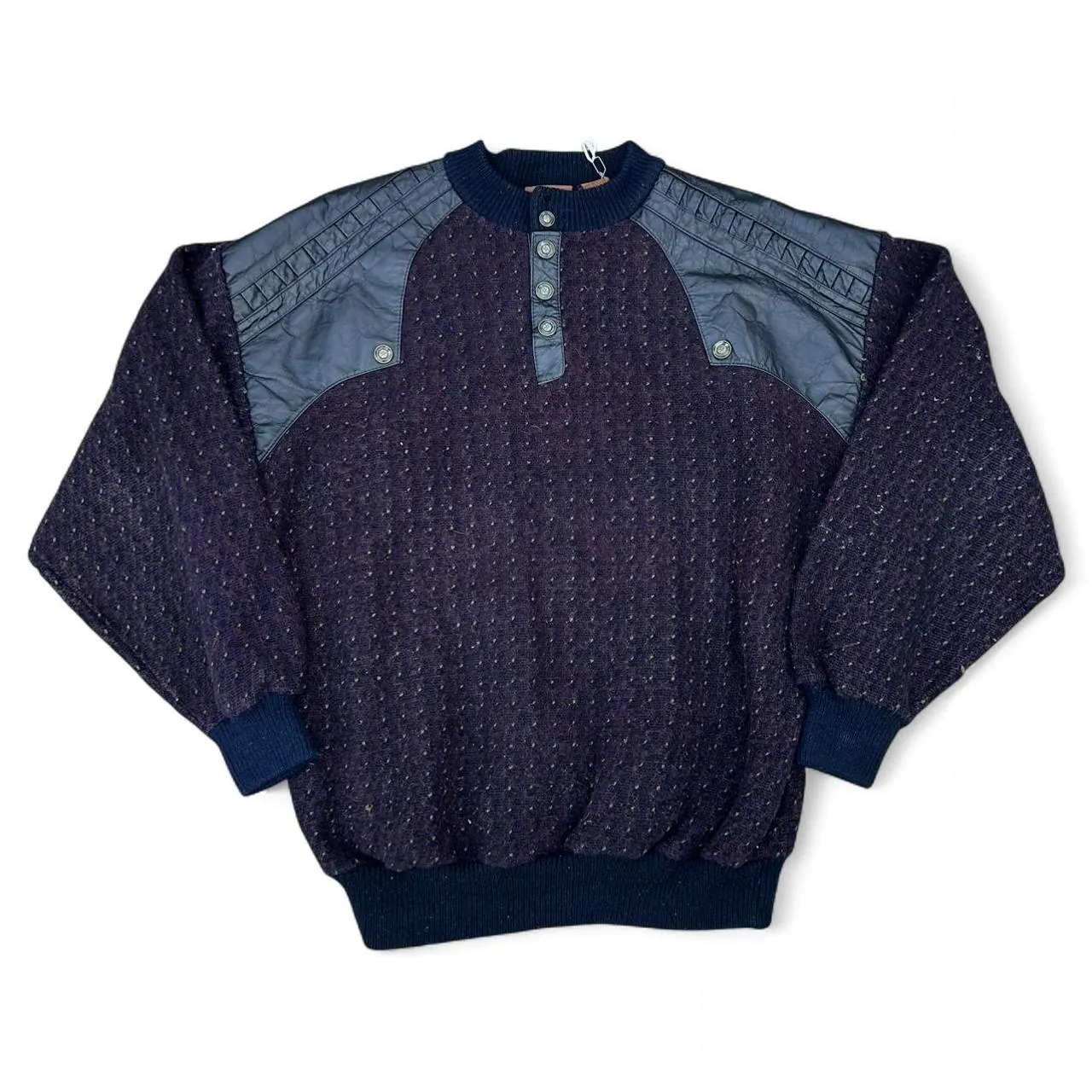 Rare Vintage 80s Cogi Collection Knit Leather Crewneck Sweater, photo 1 of 6