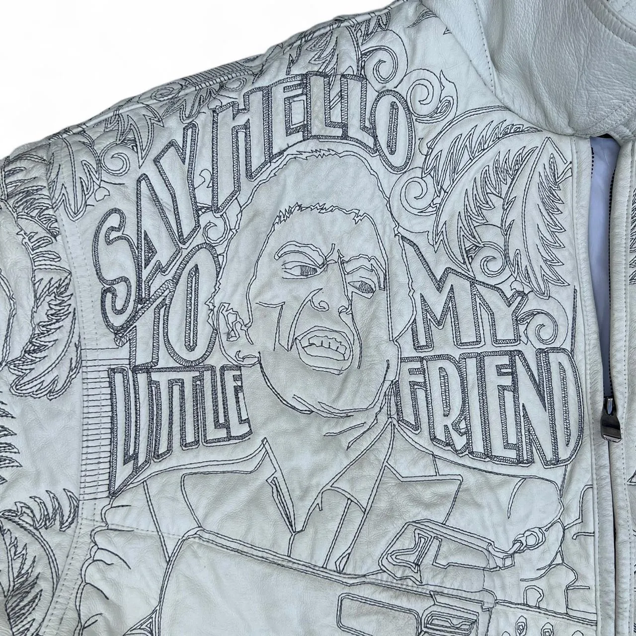Rare Vintage Scarface Tony Montana White Leather Bomber Jacket, photo 4 of 6