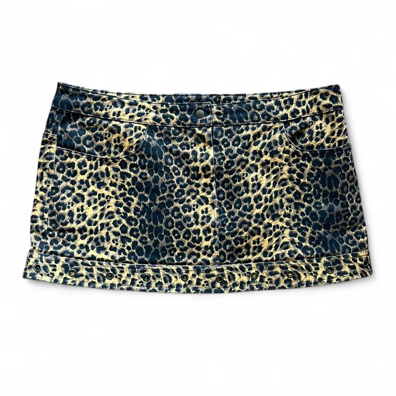 Vintage Frederick's of Hollywood Leopard Print Denim Mini Skirt, photo 1 of 3