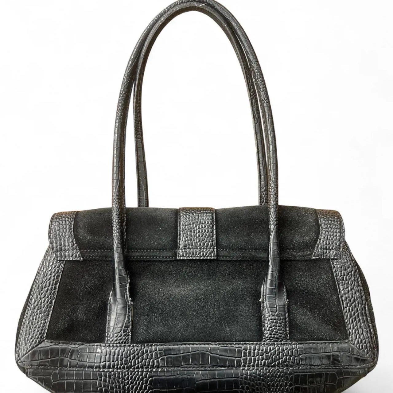 Rare Vintage Y2K Ann Taylor Black Faux Leather & Crocodile Print Shoulder Bag, photo 3 of 6