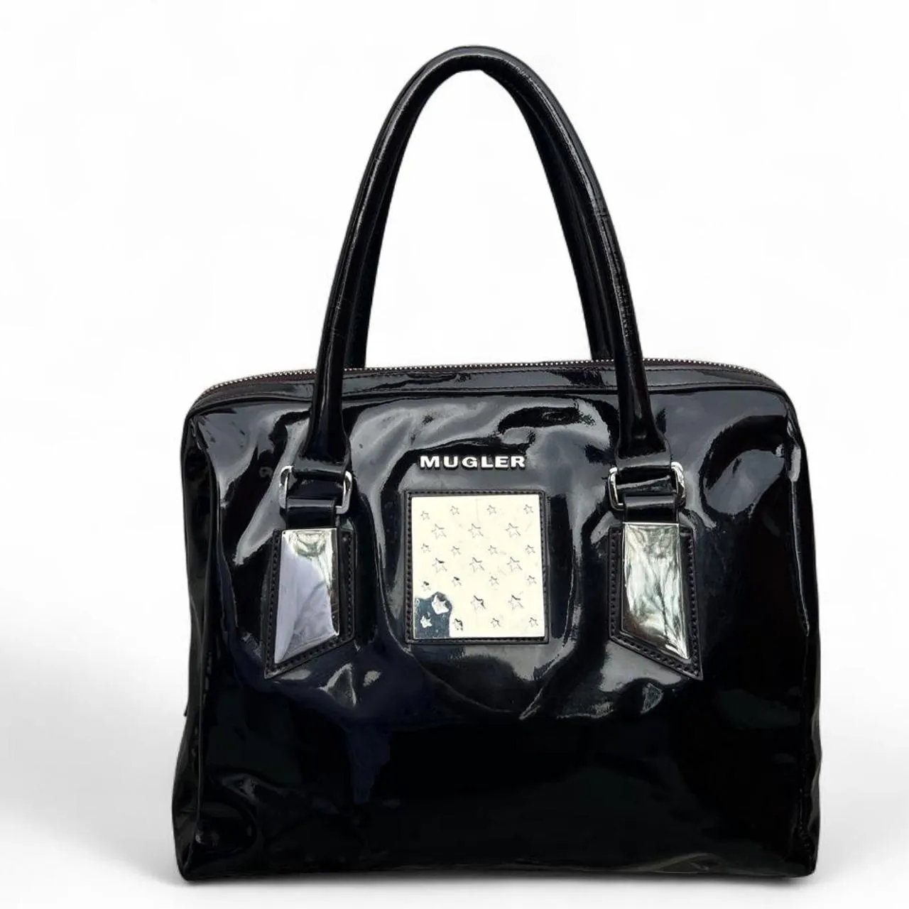 Vintage Mugler Black Patent Leather Handbag, photo 2 of 7