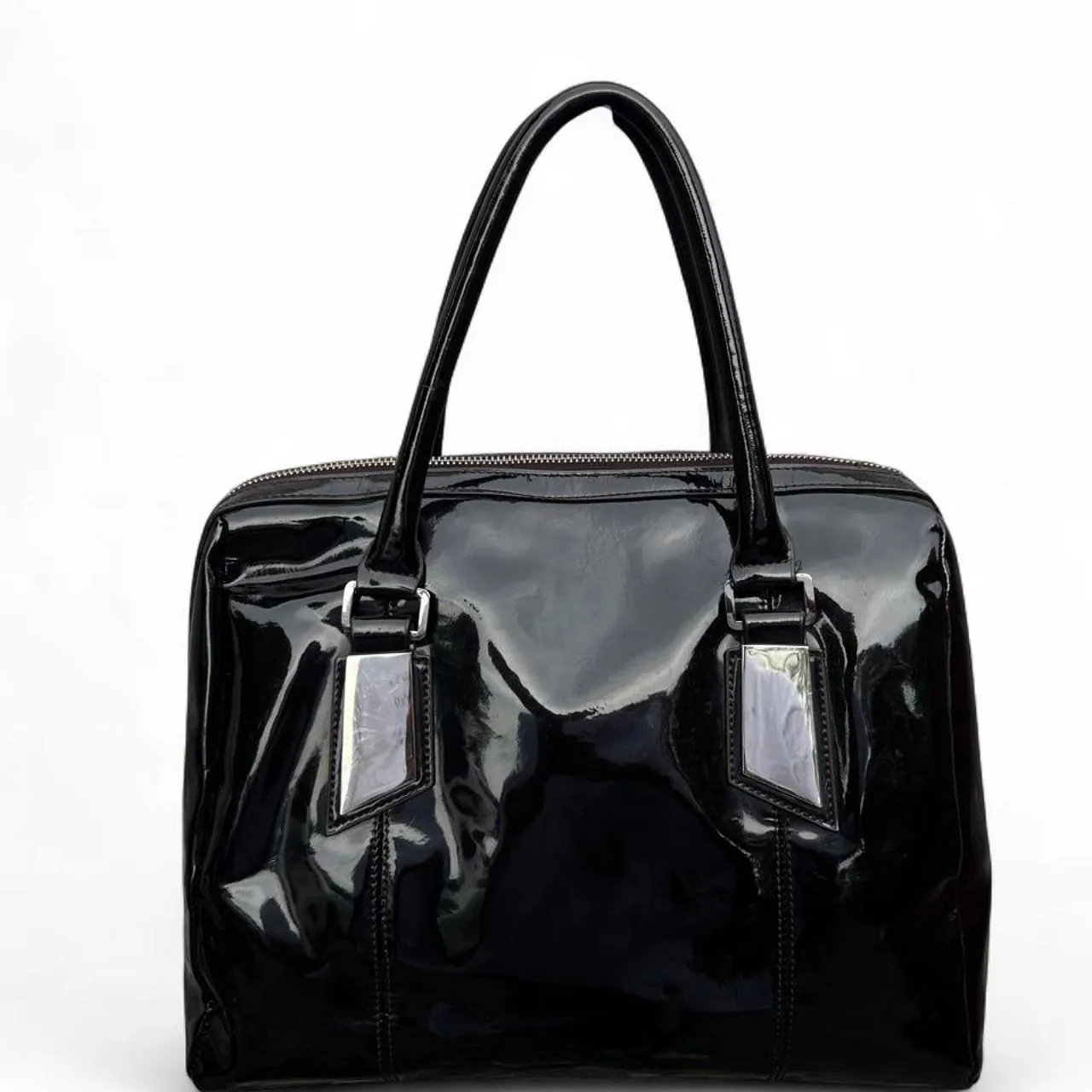 Vintage Mugler Black Patent Leather Handbag, photo 5 of 7