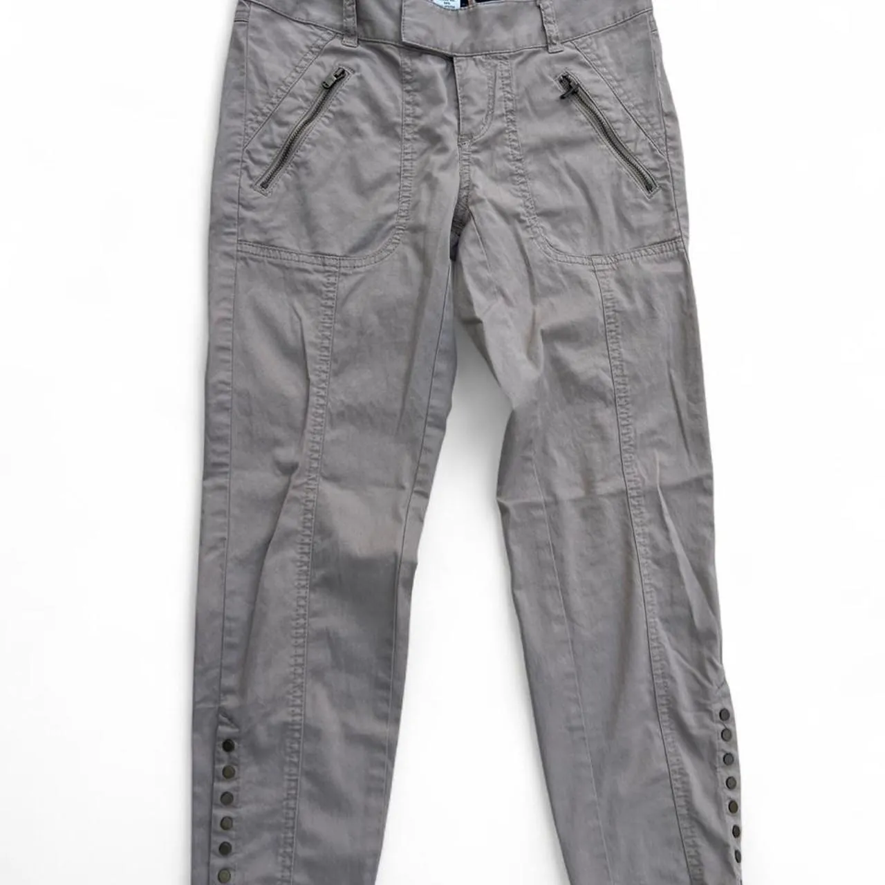Vintage Cache Tan Cargo Pants/Capris with Leopard Print Waistband and Button Detail, photo 1 of 4