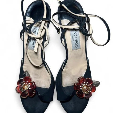 Vintage Jimmy Choo Floral Black Strappy Heels