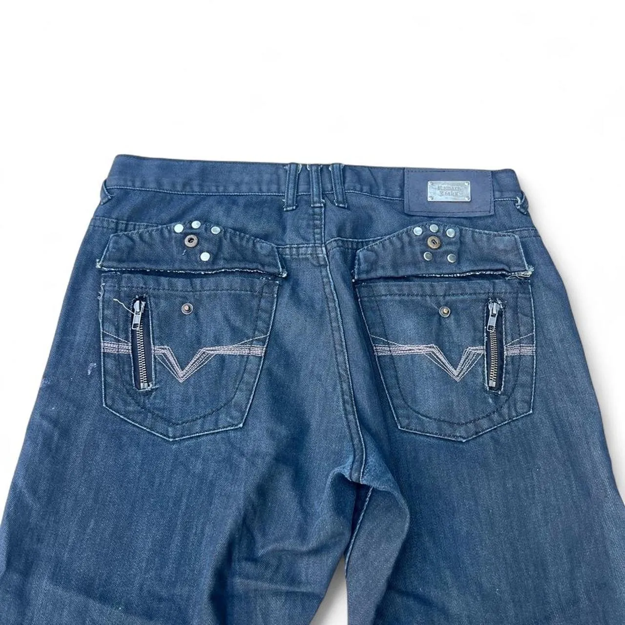 Vintage Reward Dark Wash Retro Denim Jeans with Silver Studs and Zippers, photo 1 of 3