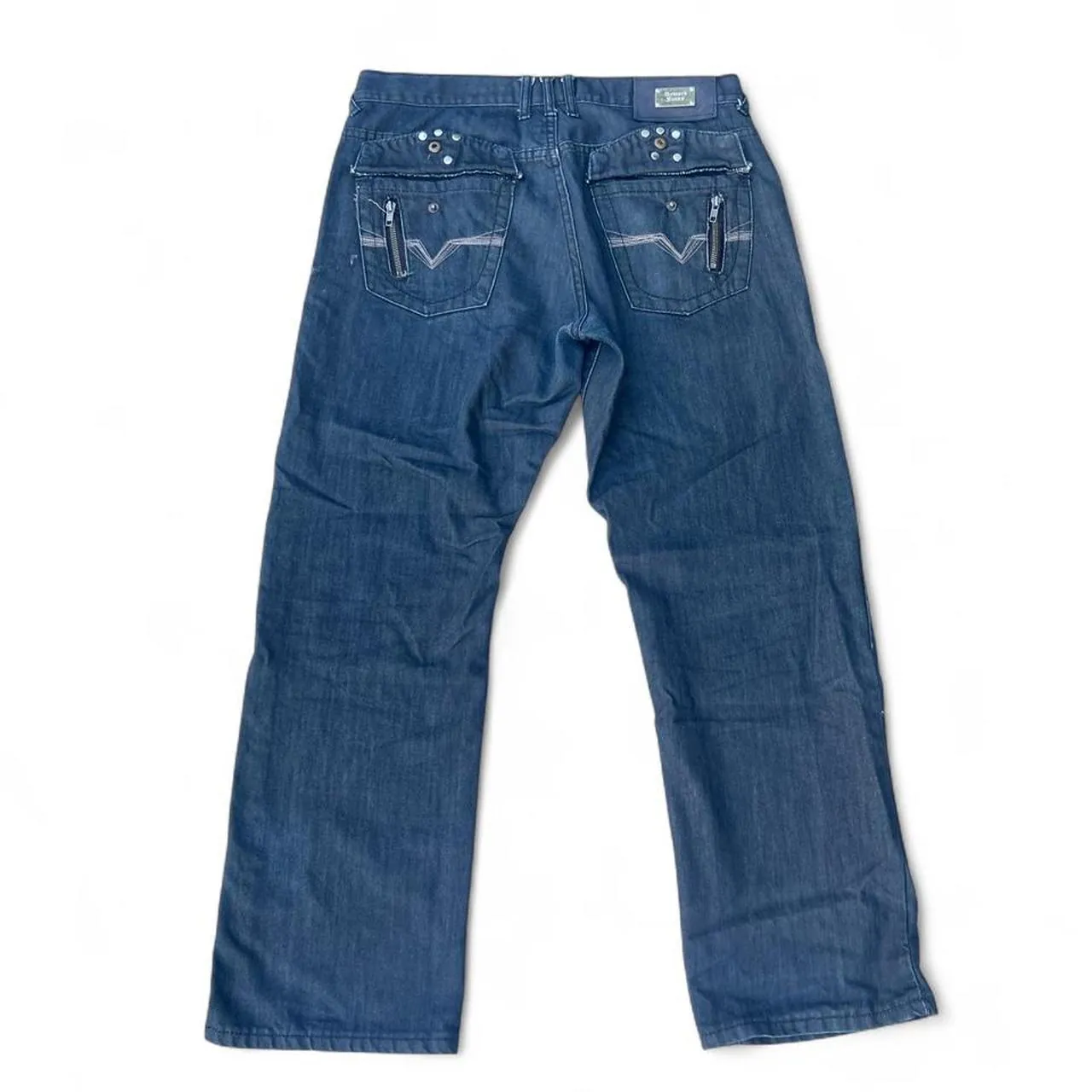 Vintage Reward Dark Wash Retro Denim Jeans with Silver Studs and Zippers, photo 3 of 3