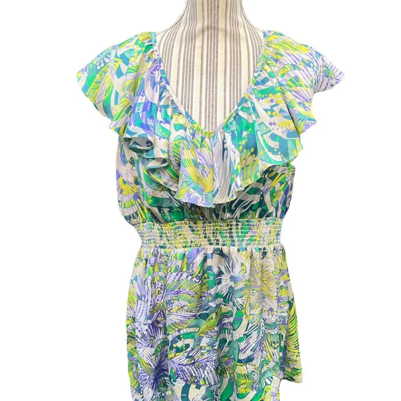 Spense Multicoloured Floral Abstract Blouse with Ruffles, photo 1 of 4