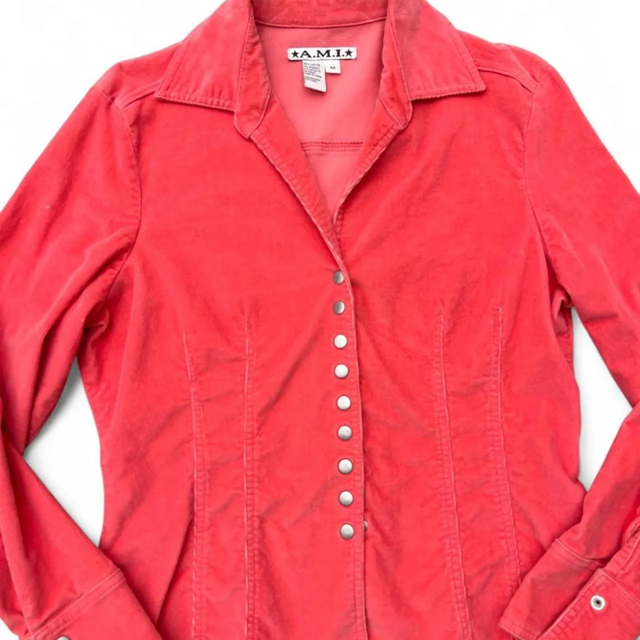 Vintage A.M.I Raspberry Red Corduroy Slim Waist Jacket, photo 3 of 5