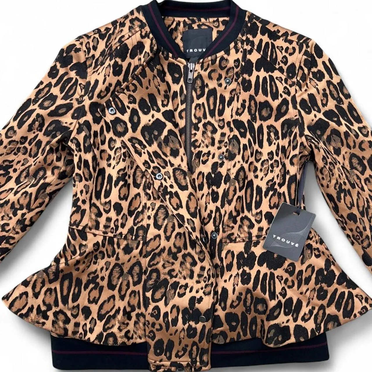 TROUVÉ Leopard Print Peplum Front Blazer Jacket, photo 2 of 7