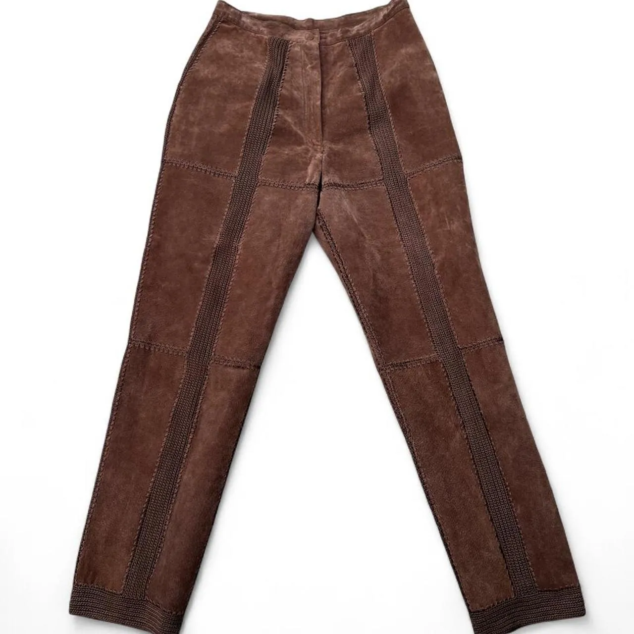 Vintage SMH Brown Embroidered Leather/Suede Pants, photo 1 of 5