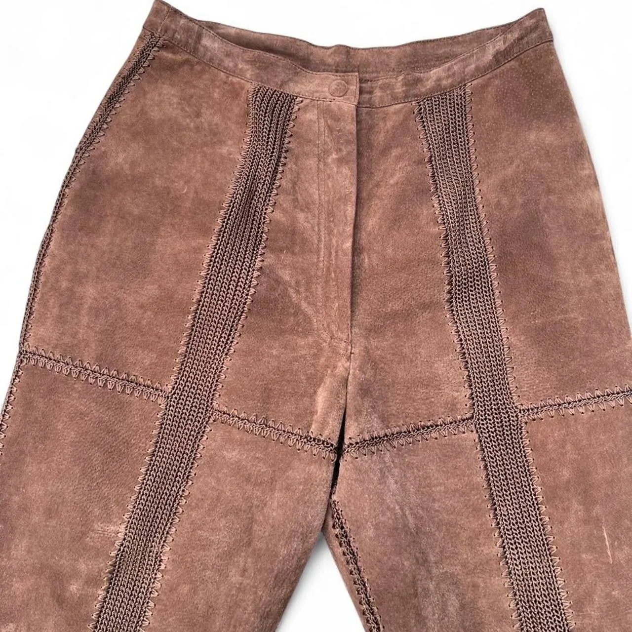 Vintage SMH Brown Embroidered Leather/Suede Pants, photo 2 of 5