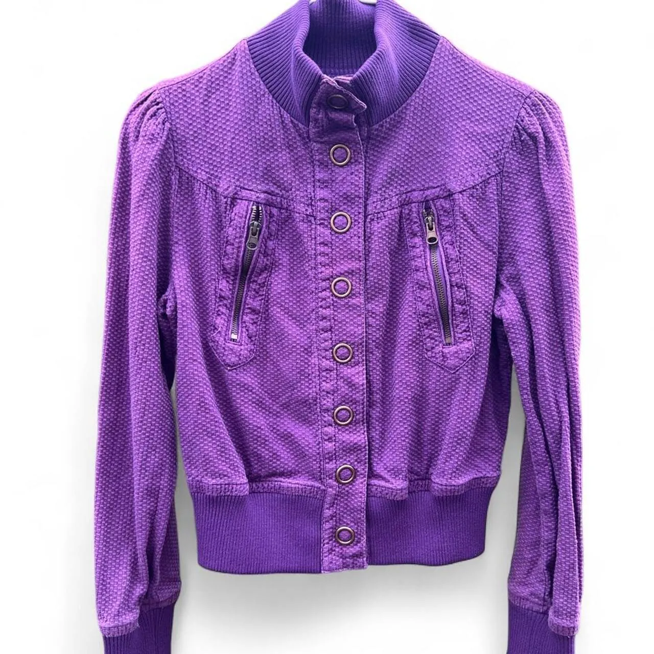 Vintage Y2K Basic Edge Purple Snap Front Textured Jacket, photo 1 of 4