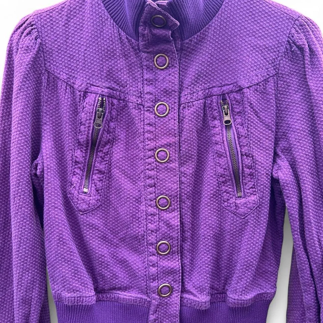 Vintage Y2K Basic Edge Purple Snap Front Textured Jacket, photo 2 of 4