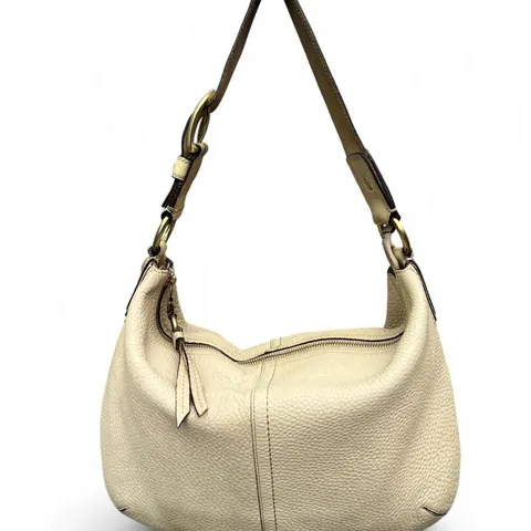 Vintage Coach Cream Leather Hobo Bag with Buckle Charm and Gold Hardware