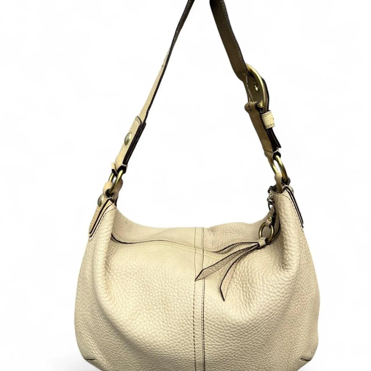 Vintage Coach Cream Leather Hobo Bag with Buckle Charm and Gold Hardware, photo 4 of 6