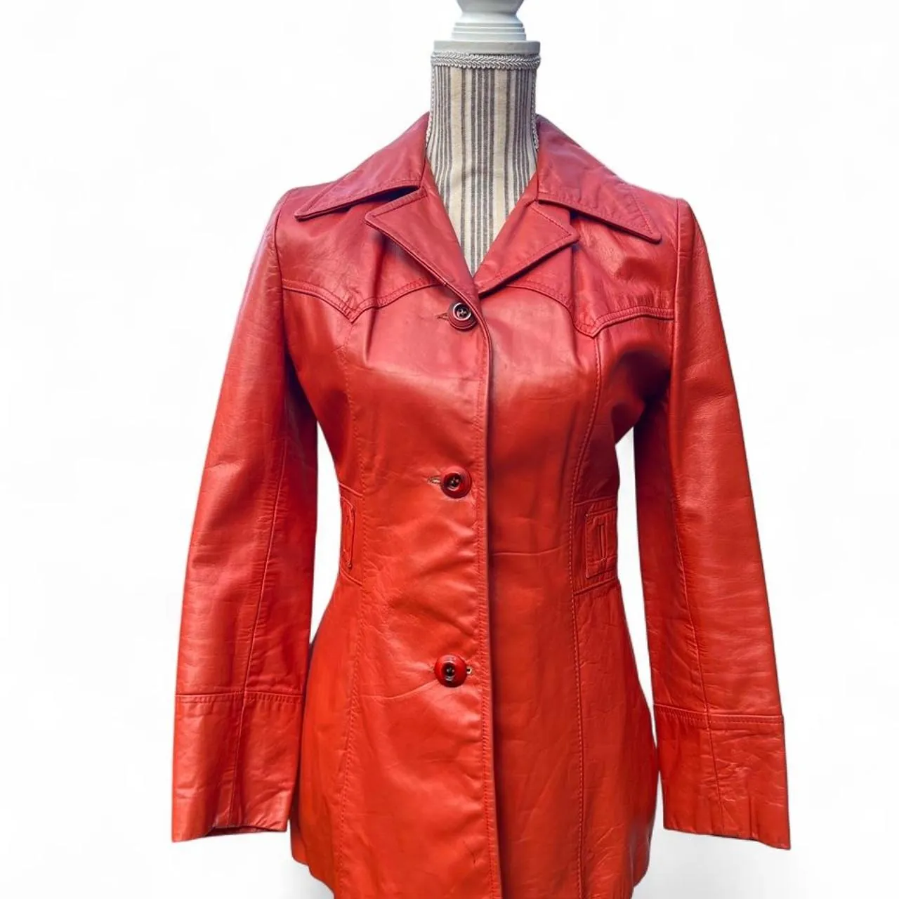 Vintage 1970s Skin Flair Burnt Orange Leather Jacket, photo 1 of 6