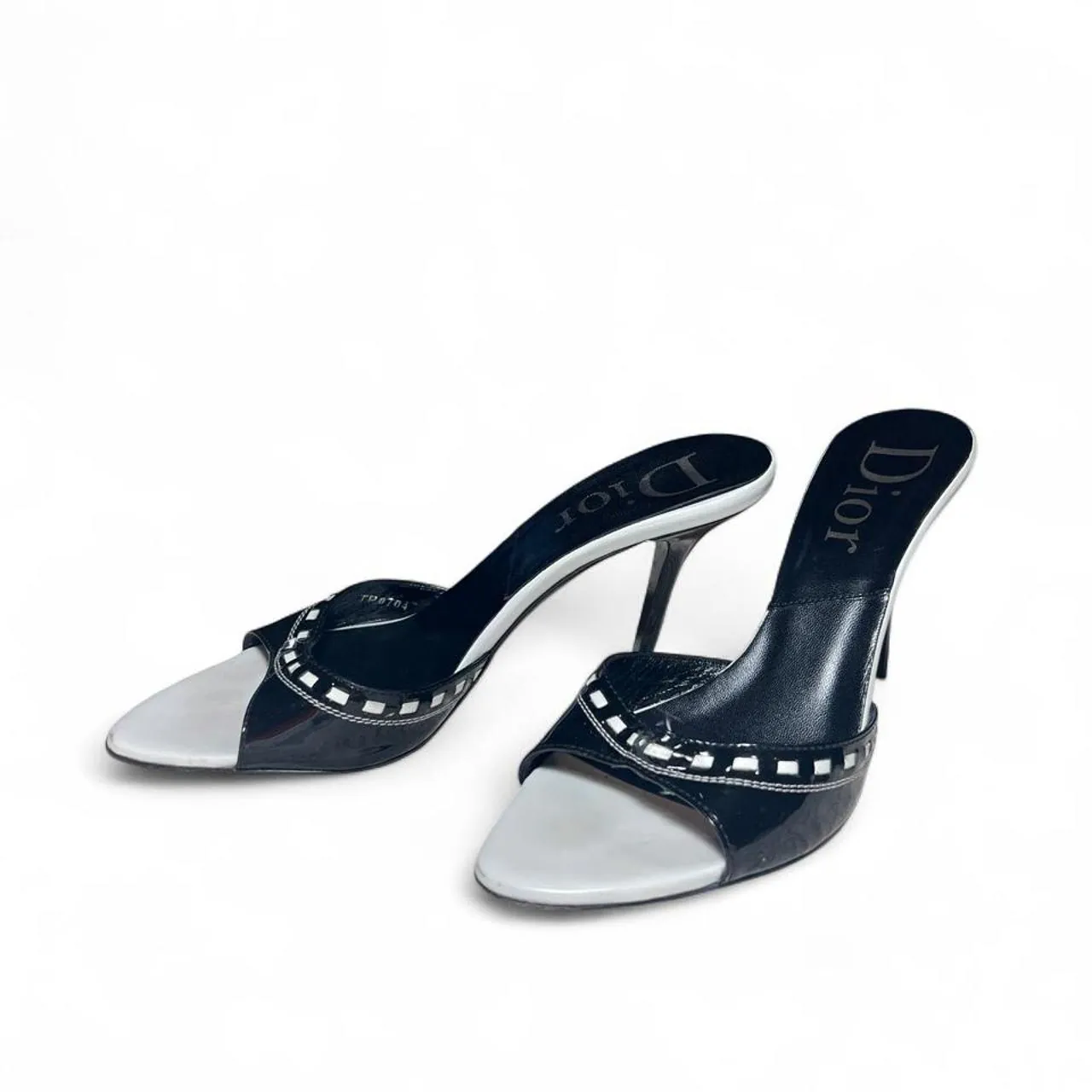 Rare Vintage Christian Dior by John Galliano Black and White Dice Gambler Open Toe Heels, photo 1 of 6