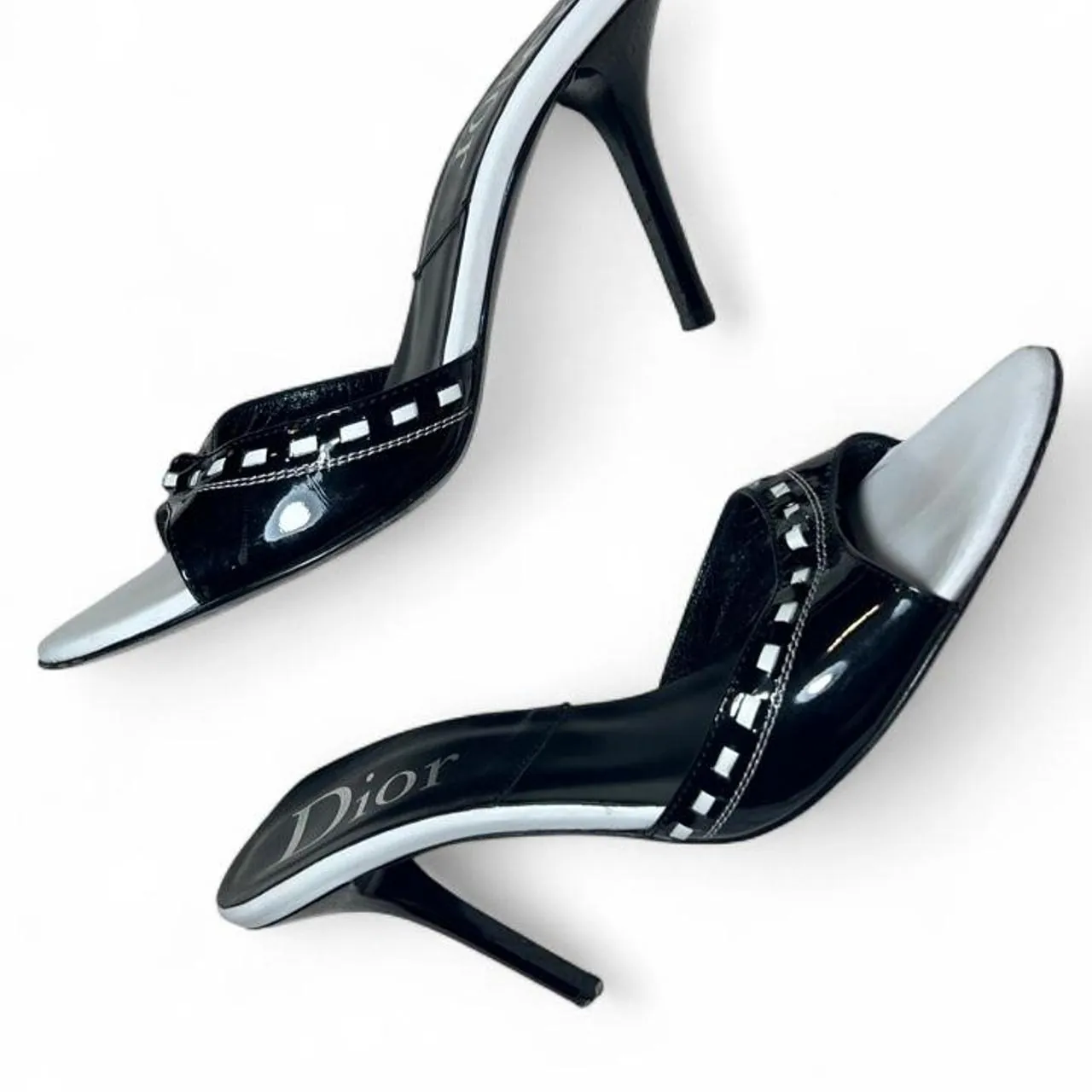 Rare Vintage Christian Dior by John Galliano Black and White Dice Gambler Open Toe Heels, photo 3 of 6