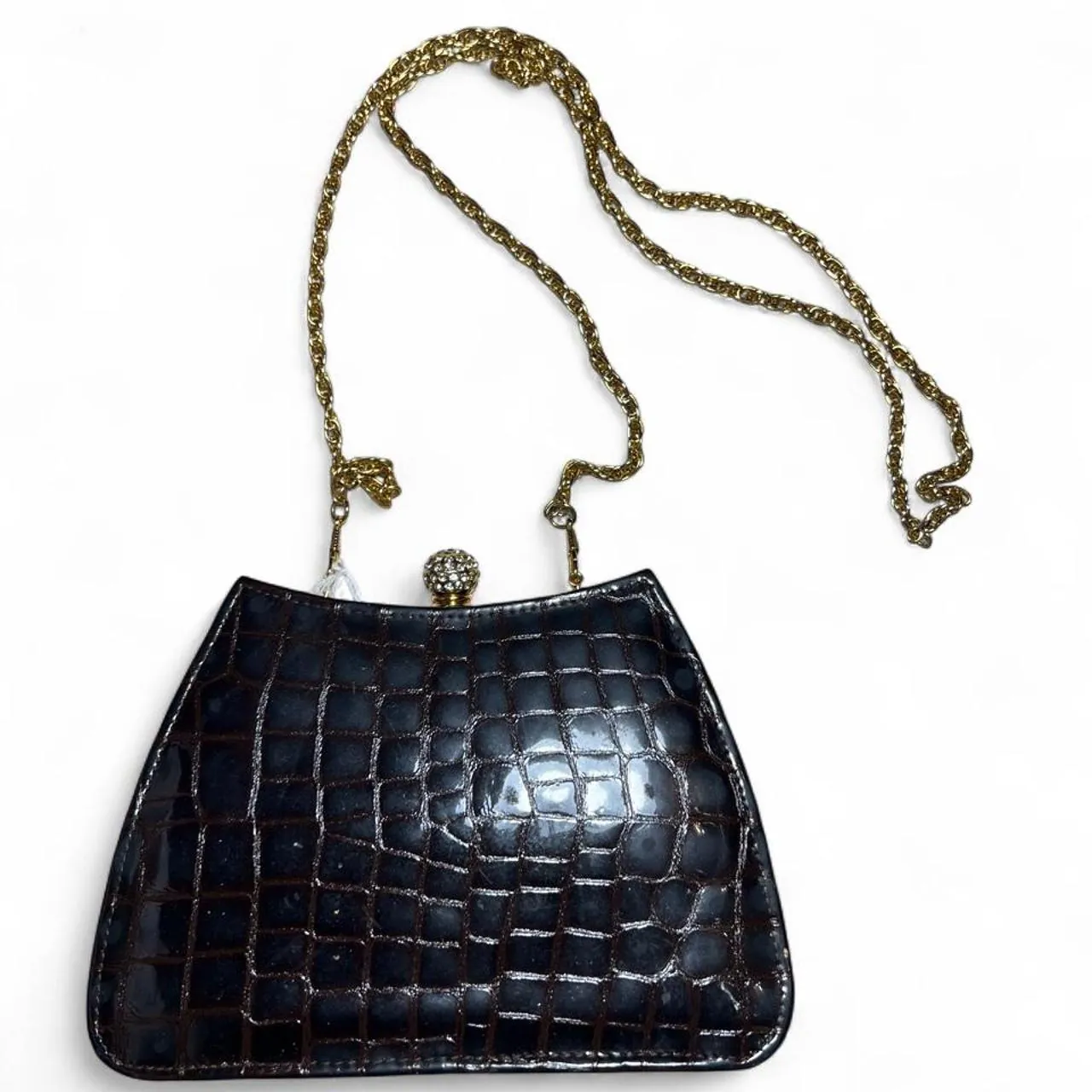 Original Vintage Crocodile Embossed Evening Bag with Crystal Embellishment Clasp, photo 1 of 4