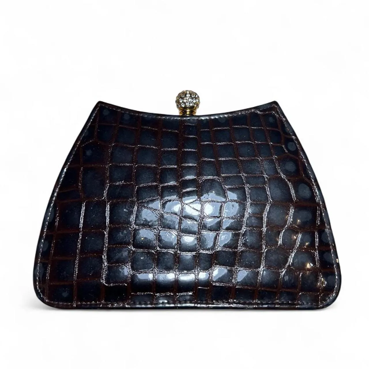 Original Vintage Crocodile Embossed Evening Bag with Crystal Embellishment Clasp, photo 2 of 4