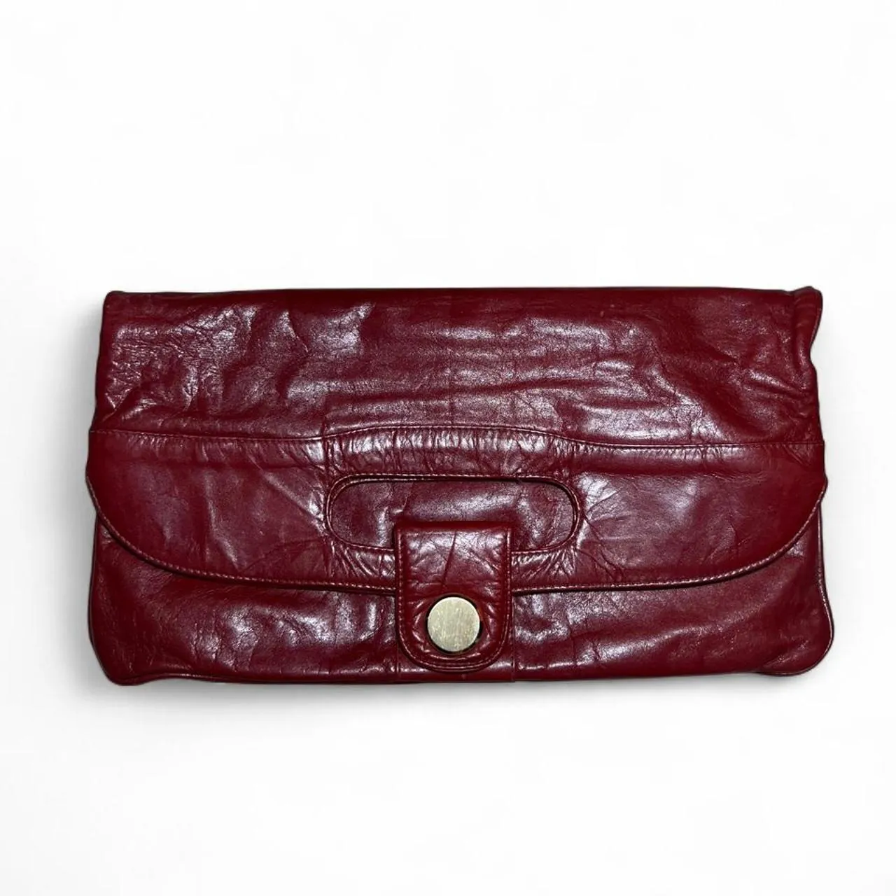 Vintage The Cat Red Genuine Leather Made in Uruguay Convertible Clutch Purse/Laptop Handbag, photo 1 of 6