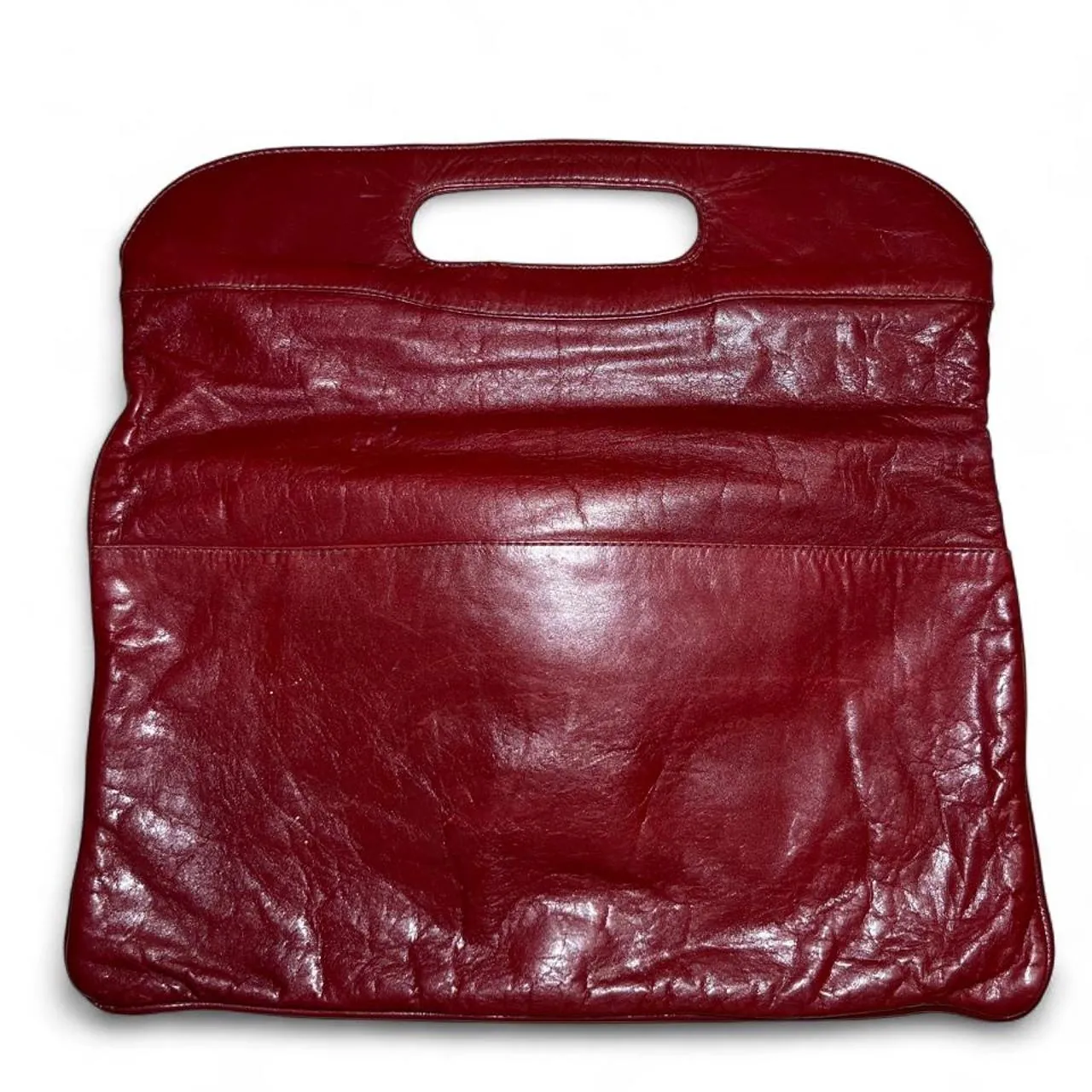 Vintage The Cat Red Genuine Leather Made in Uruguay Convertible Clutch Purse/Laptop Handbag, photo 4 of 6