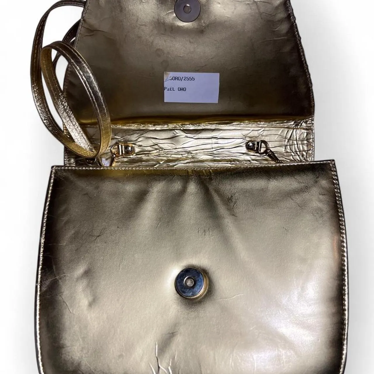 Vintage Amante Gold Metallic Crossbody Bag with Textured Butterfly Design, photo 2 of 4