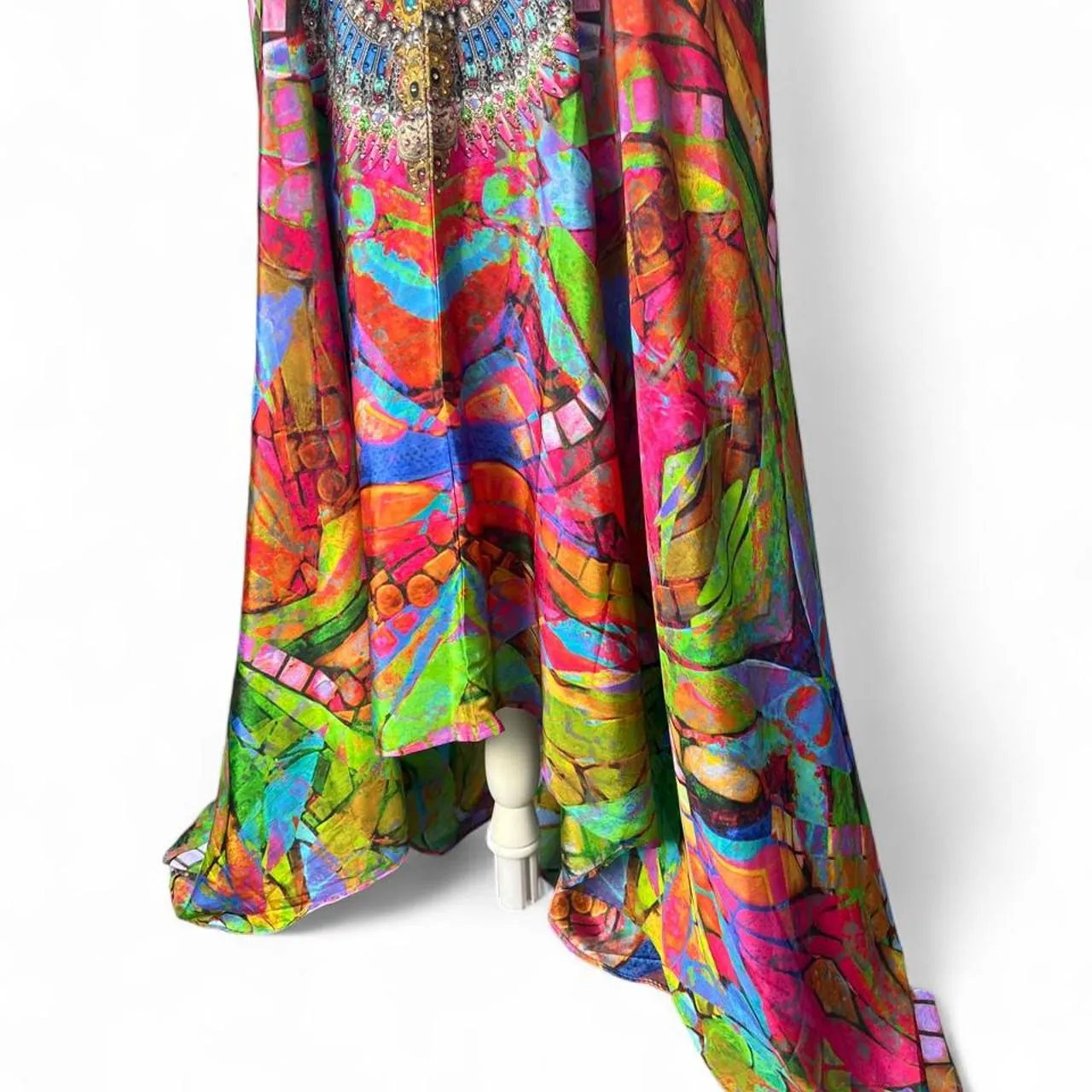 Ranee’s Beaded Symmetrical V-Neck Silk Boho Kaftan Dress, photo 3 of 6