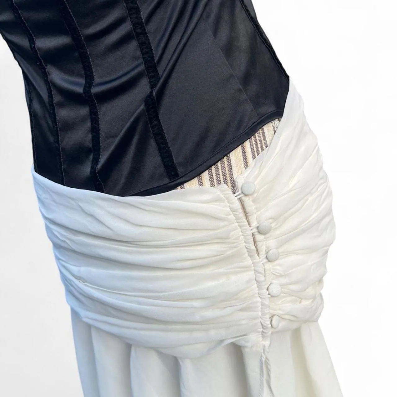White Boho Ruched Asymmetrical Midi skirt with Layered Ruffles, photo 5 of 5