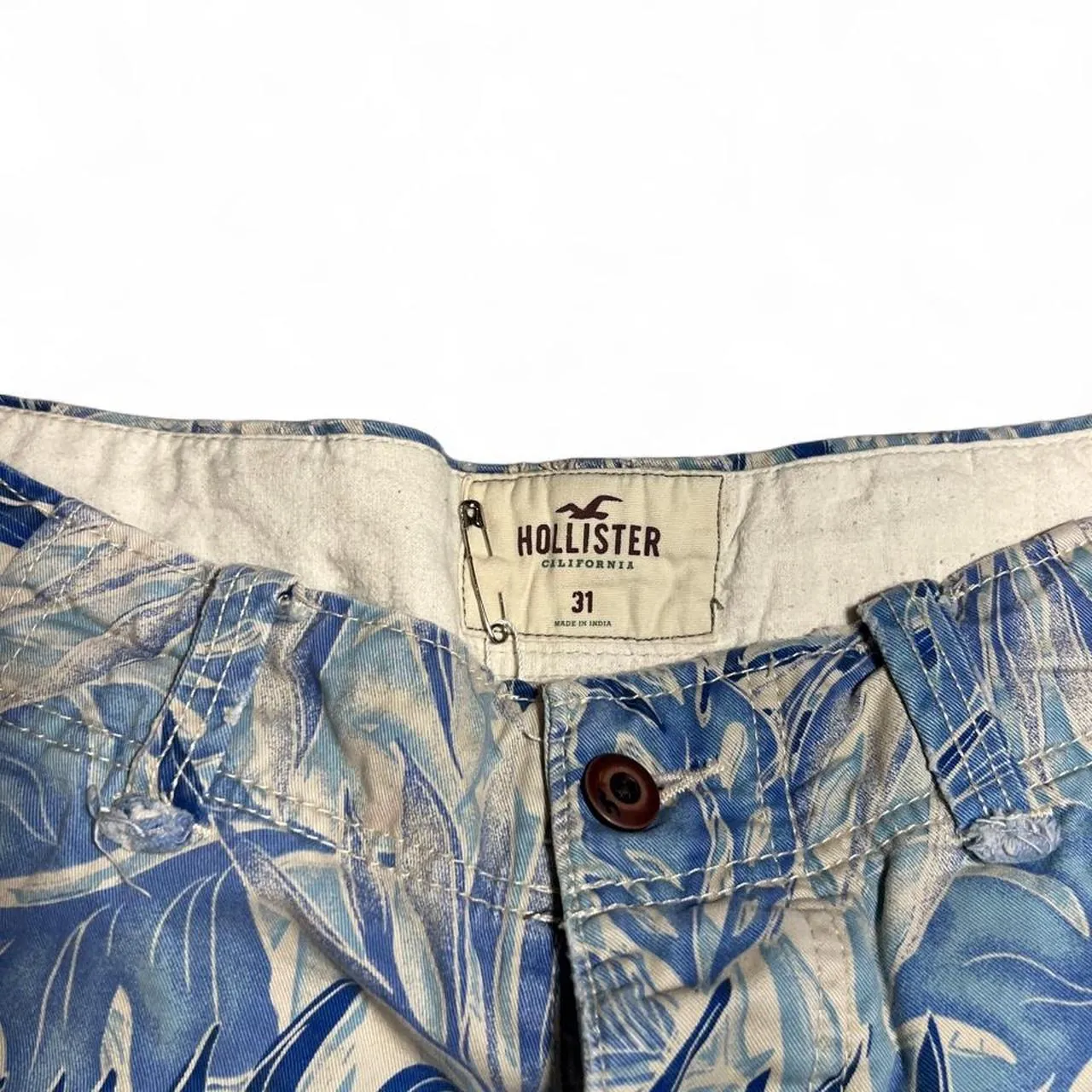 Hollister Co. Blue and White Tropical Palm Leaf Print Shorts, photo 2 of 3
