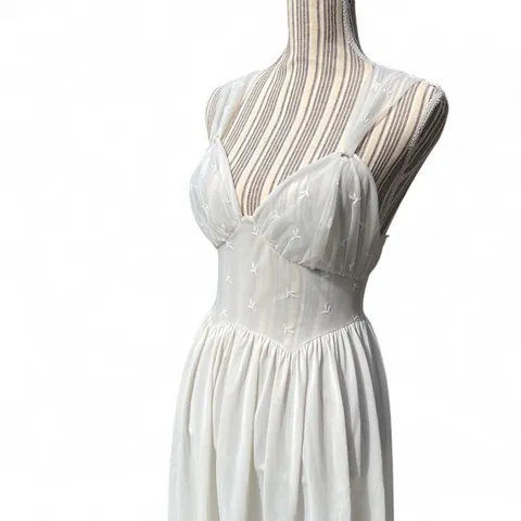 Rare Vintage Vanity Affair White Sheer Dress with Floral Embroidery