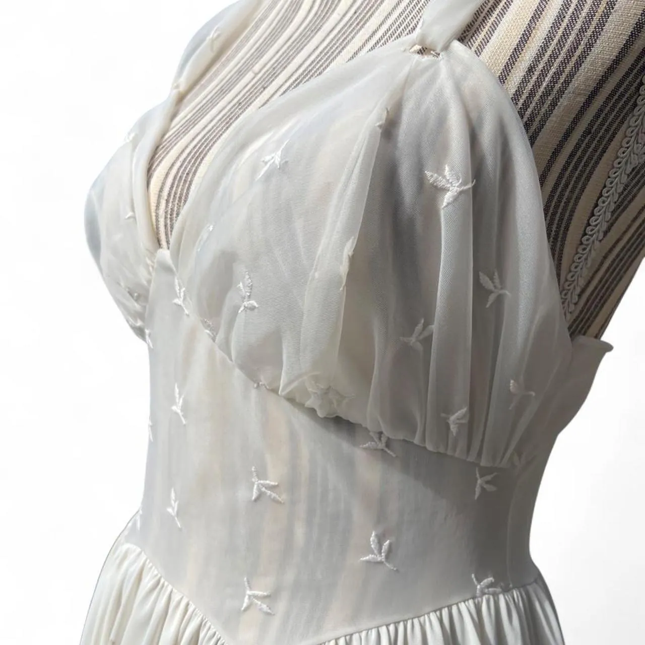 Rare Vintage Vanity Affair White Sheer Dress with Floral Embroidery, photo 3 of 6