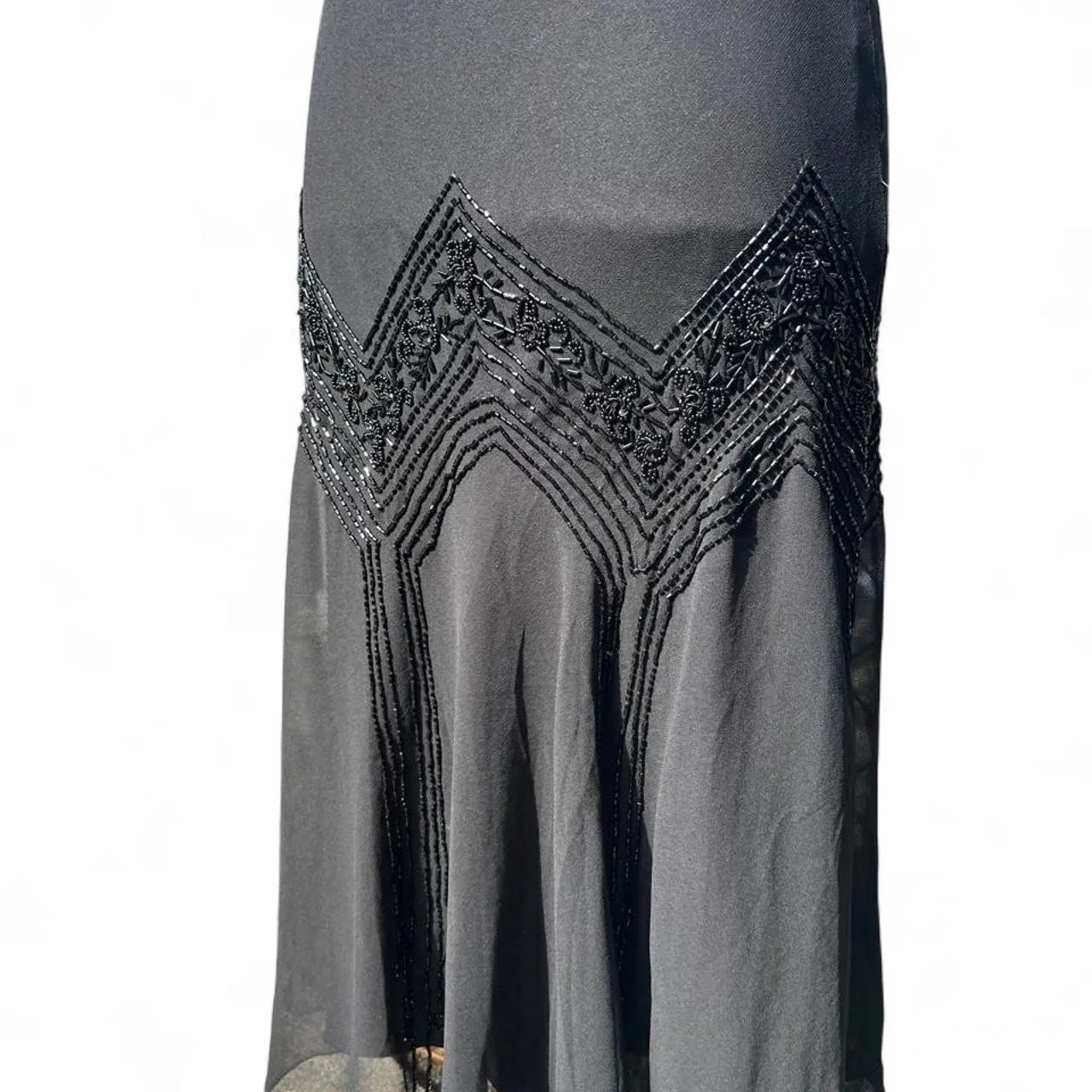 Rare Vintage 80s Leslie Fay Black Beaded Maxi Formal Spaghetti Strap Evening Dress, photo 3 of 5