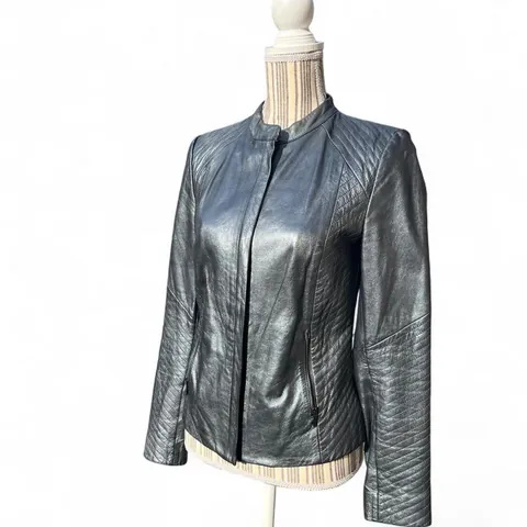 Vintage Classiques Entier Silver Metallic Quilted Leather Jacket