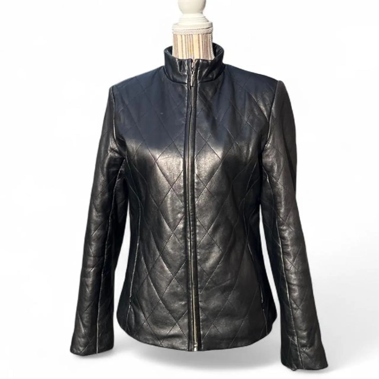 Vintage Kasper Black Quilted Leather Jacket, photo 1 of 5