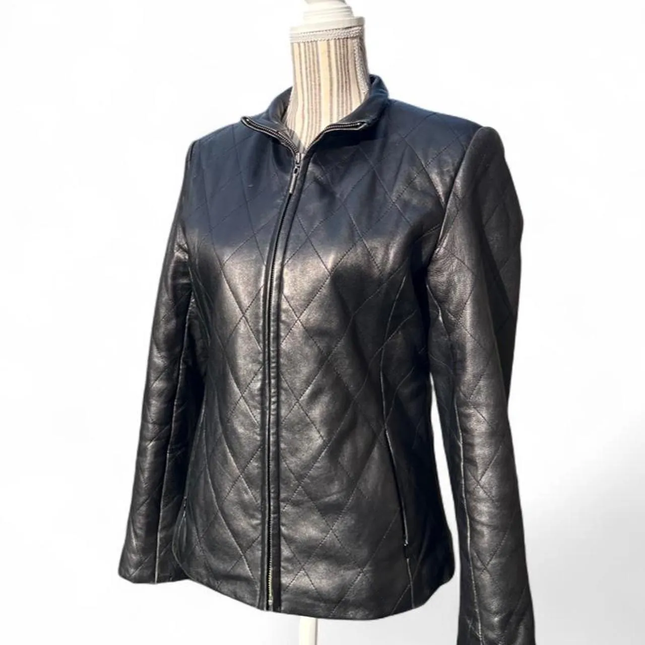 Vintage Kasper Black Quilted Leather Jacket, photo 2 of 5